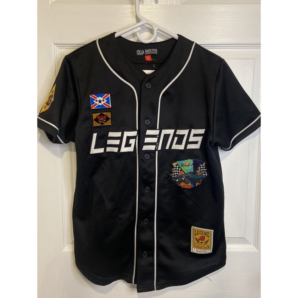Black Pike Legends Jersey Men Size S Patches Graphic Cars Street Wear